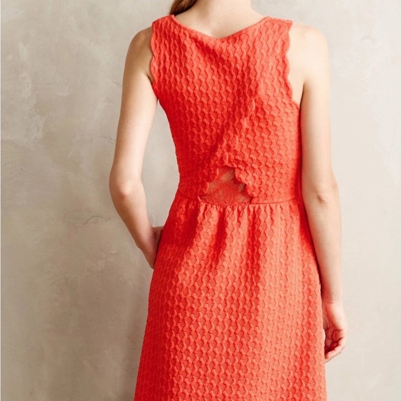 Women’s size XS Maeve Anthropologie Coral Caye Scalloped Hem Cut Out Dress - Picture 3 of 14